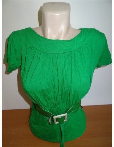 Bluza verde dama maneca scurta cordon...