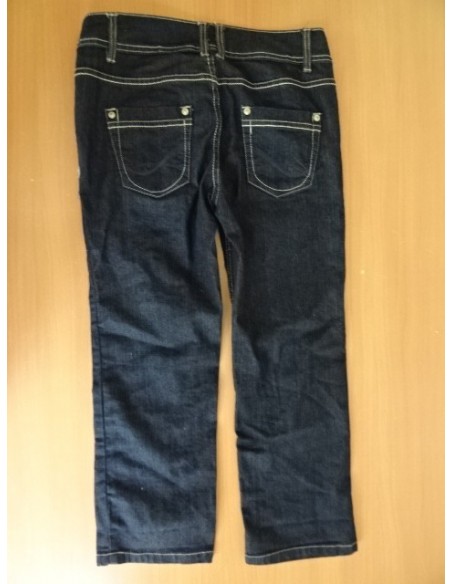 Jeans fete, albastru inchis si cusaturi albe, Crop, New Look