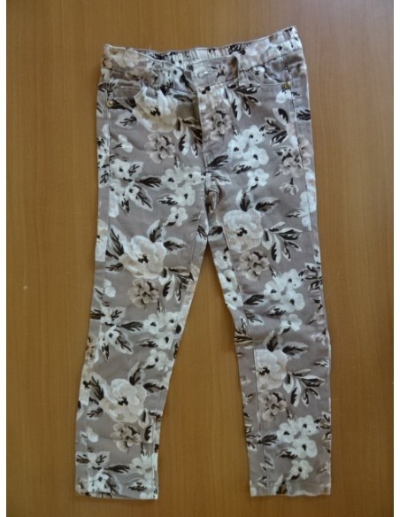 Pantaloni fetite jeans cu motiv floral nuante de bej si maro