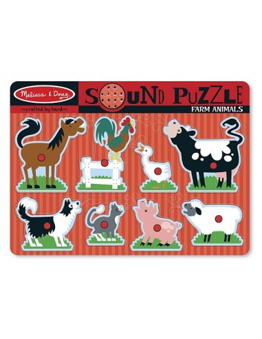 Puzzle de lemn cu sunete Animale de...