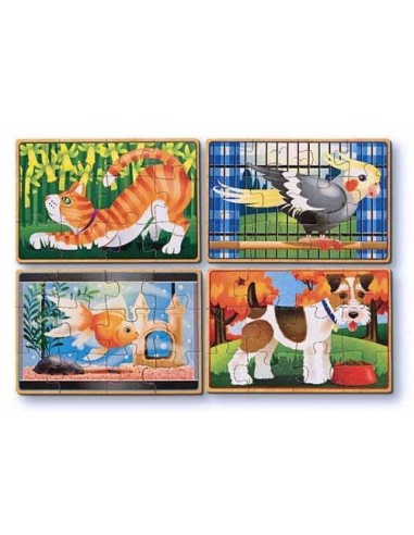 Set 4 puzzle lemn in cutie Animale de...