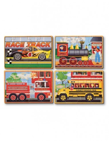 Set 4 puzzle lemn in cutie Vehicule...