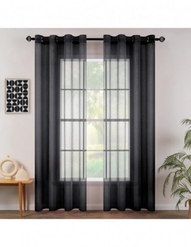 MIULEE Set de 2 Perdele Voile negru