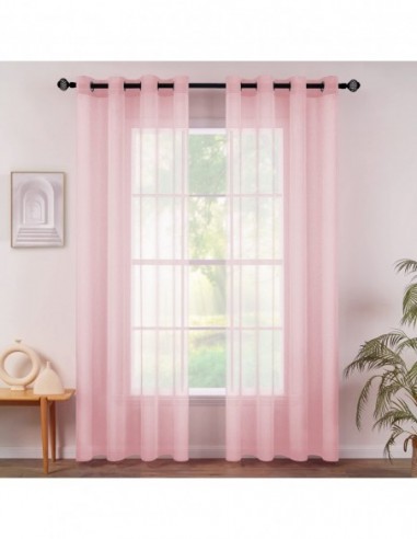 MIULEE Set de 2 Perdele Voile Baby Pink