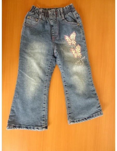 Jeans cu fluturasi roz