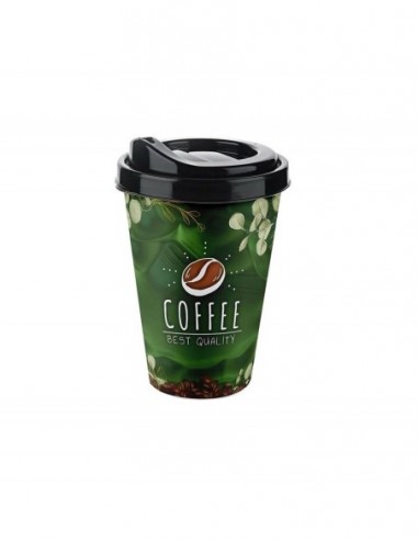 Pahar cafea verde cu flori albe 400 ml