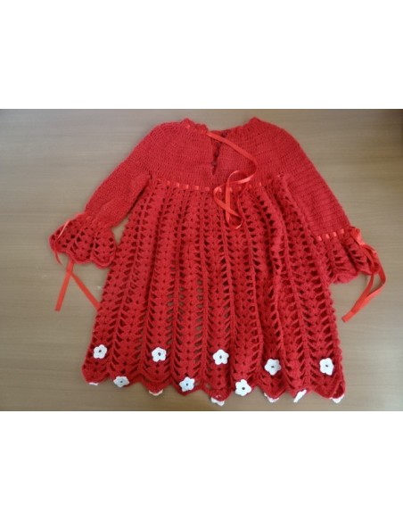 Rochita rosie cu flori din tricot