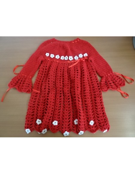 Rochita rosie cu flori din tricot